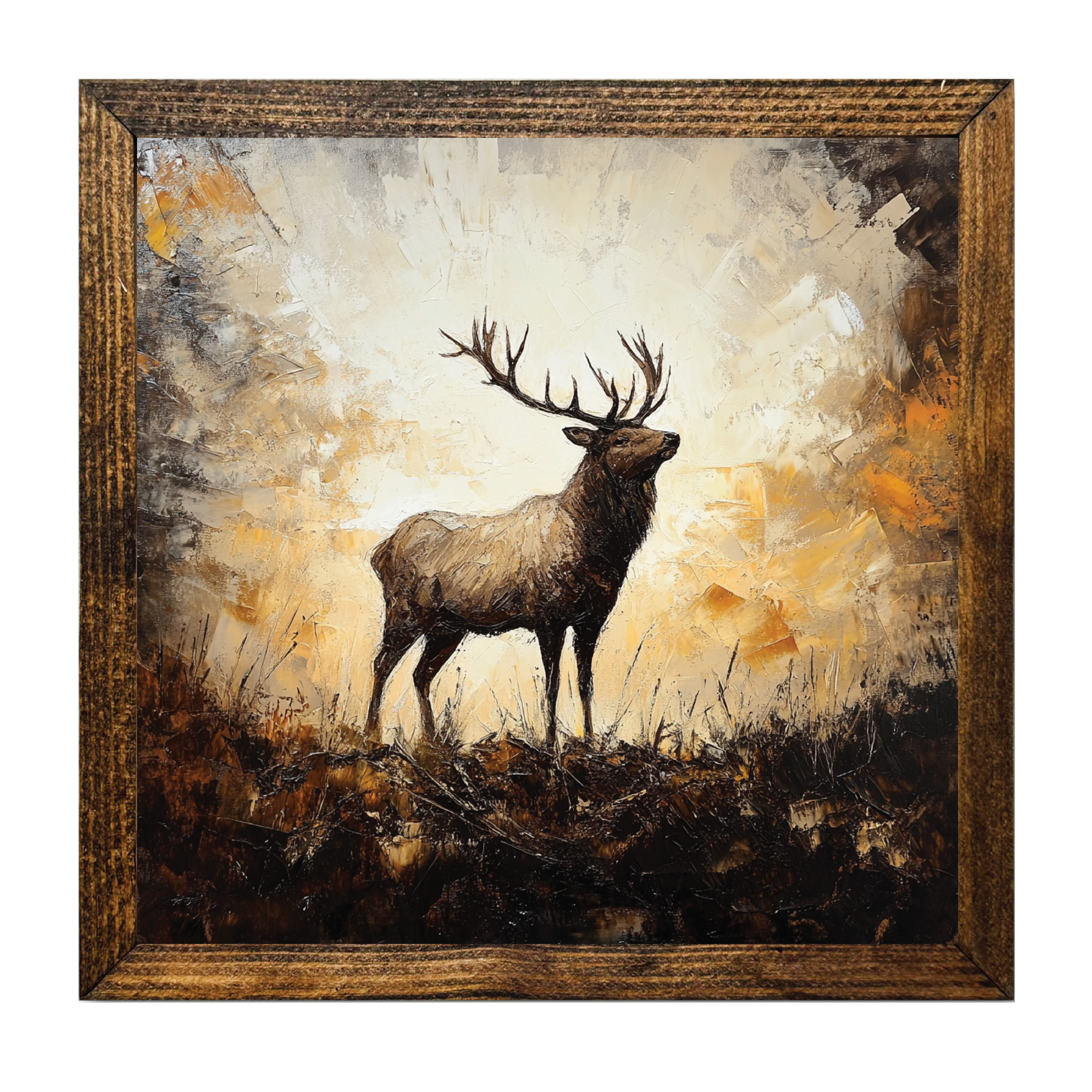 Timberland Elk Palette Knife Wall Art II – Rustic Framed Wildlife Decor