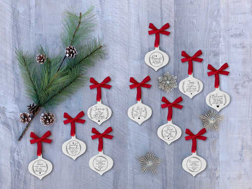 Believe Ceramic Christmas Ornament with Red Ribbon