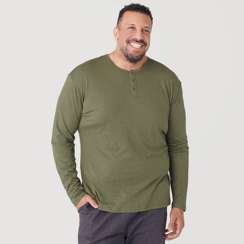 True Classic Long Sleeve Henley Shirt - Military Green