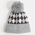 Women’s Argyle Knit Pom Beanie – Gray & Pink