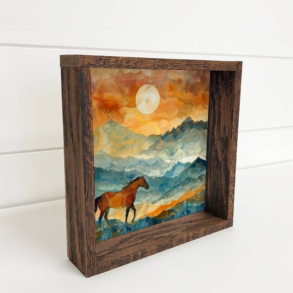 Horse on the Horizon Framed Canvas Wall Art - 6" x 6"