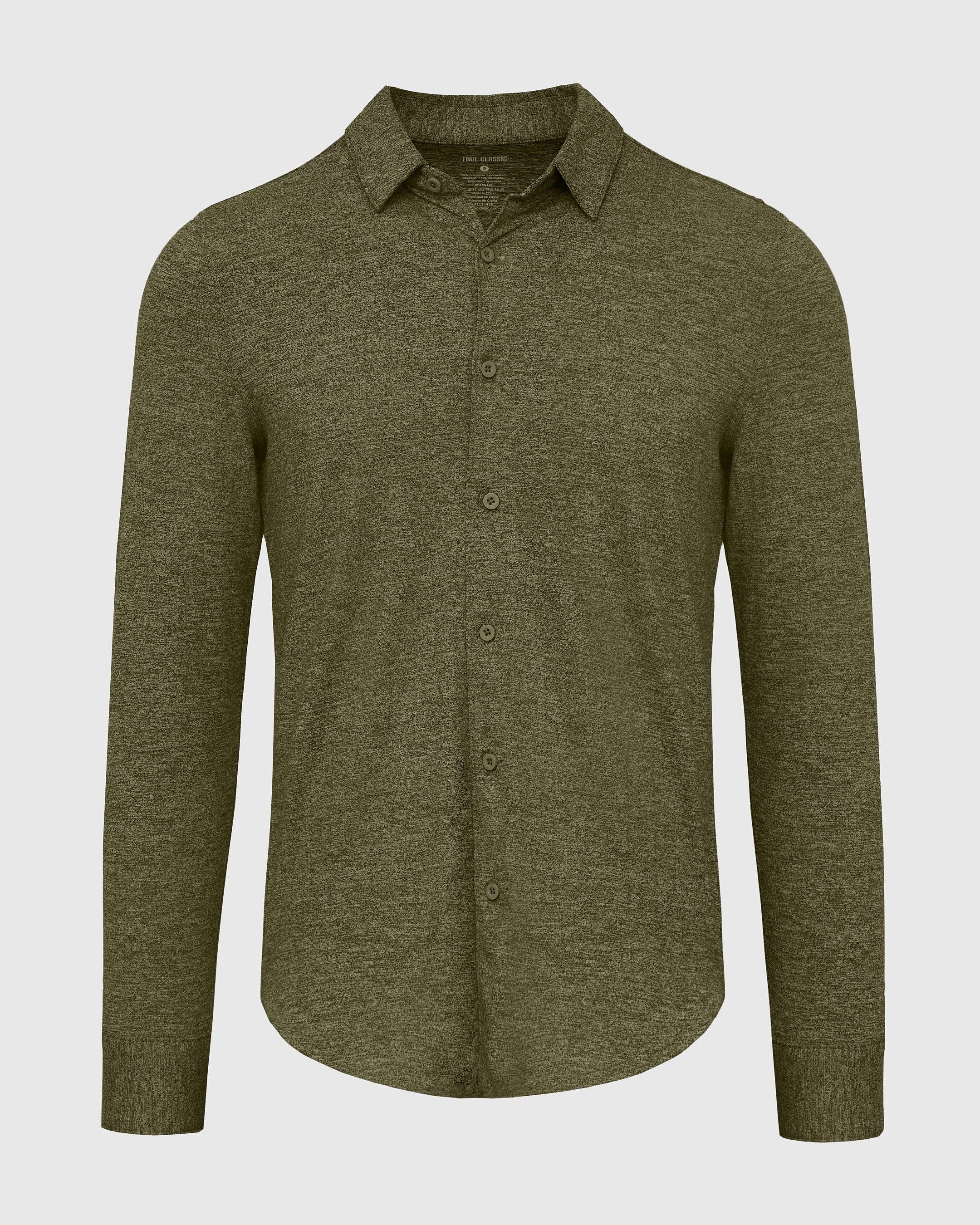 True Classic Dark Heather Military Green Long Sleeve Comfort Shirt