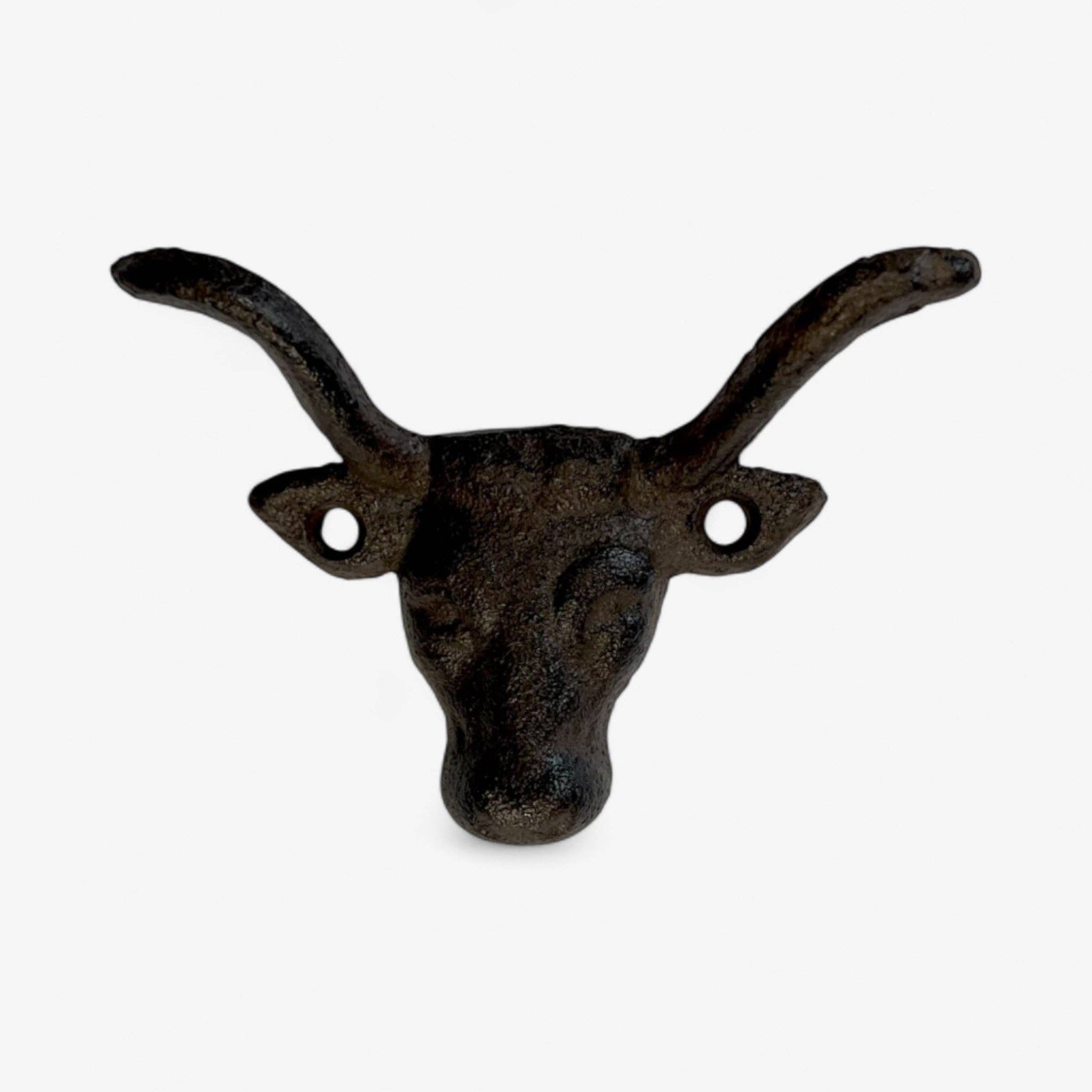 Cast Iron Bull Head Wall Hook – Western Ranch Coat, Hat & Key Hook, 3.5"