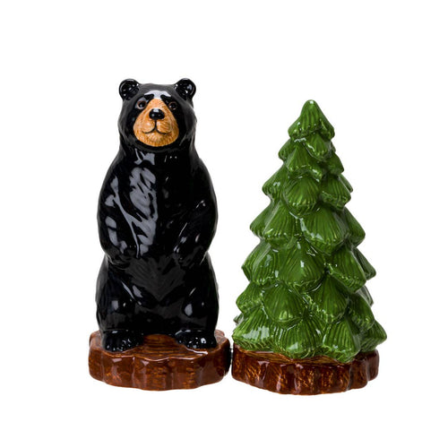 Black Bear & Pine Tree Ceramic Salt and Pepper Shaker Set