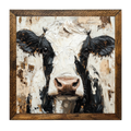 Black & White Cow Palette Knife Wall Art – Rustic Framed Farmhouse Decor (16" x 16")