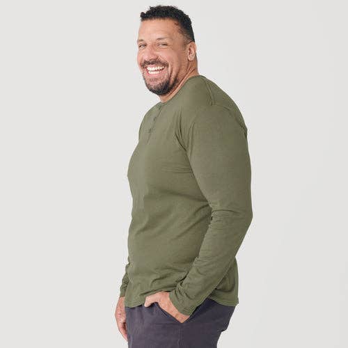 True Classic Long Sleeve Henley Shirt - Military Green
