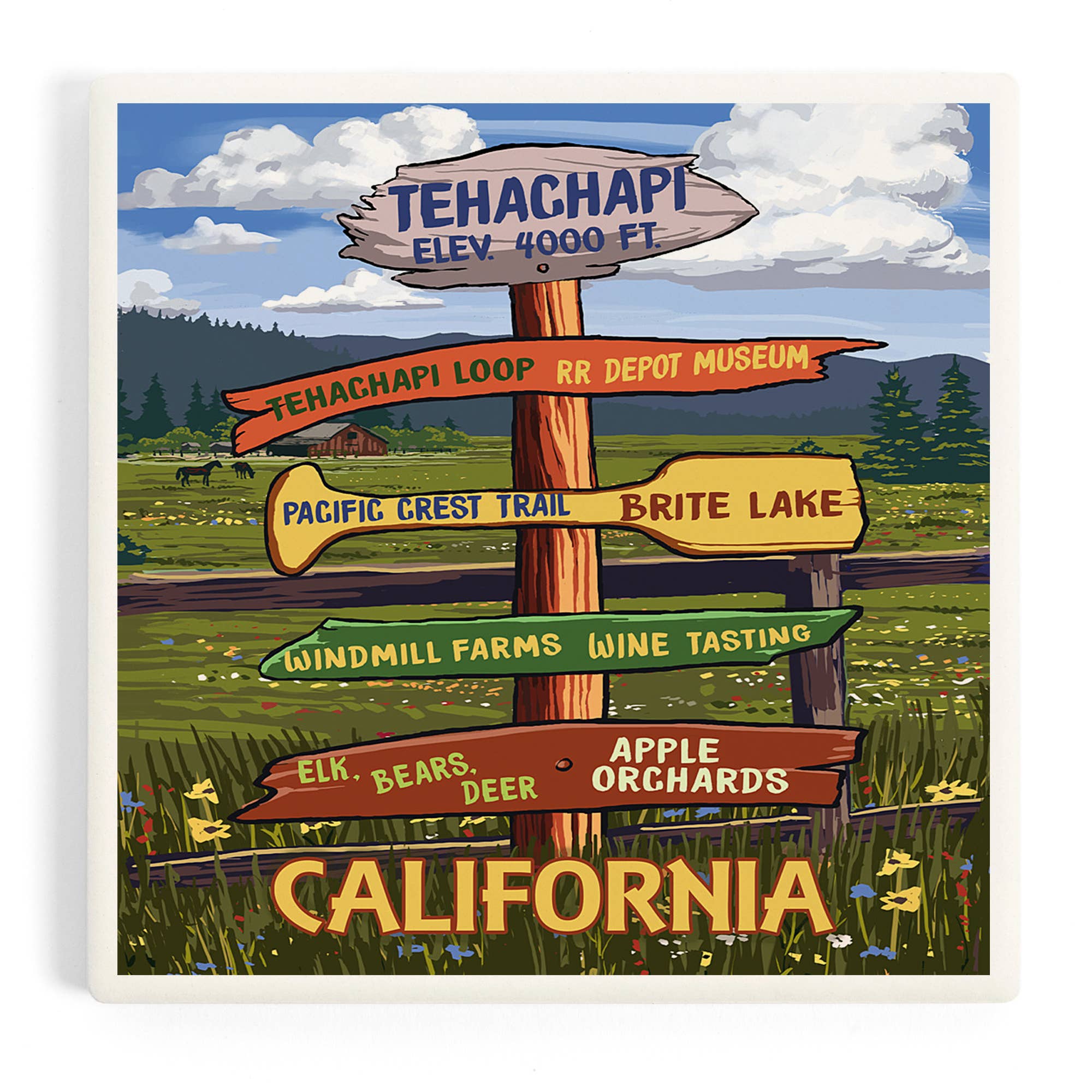 Tehachapi, California Destination Sign Ceramic Coaster