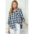 Navy Plaid Roll-Sleeve Flannel Shirt