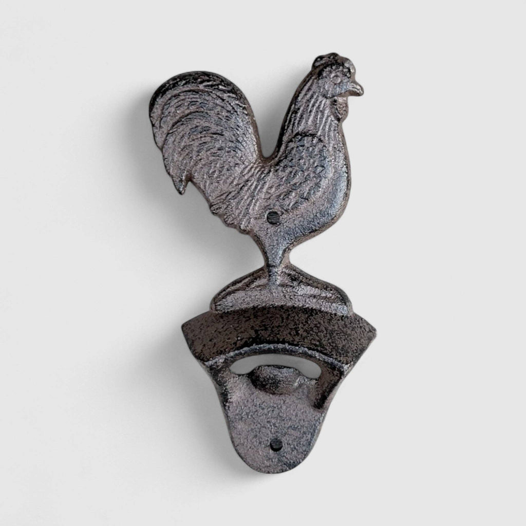 Cast Iron Rooster Bottle Opener – Rustic Farmhouse Wall-Mounted Bar Tool, 3.1"