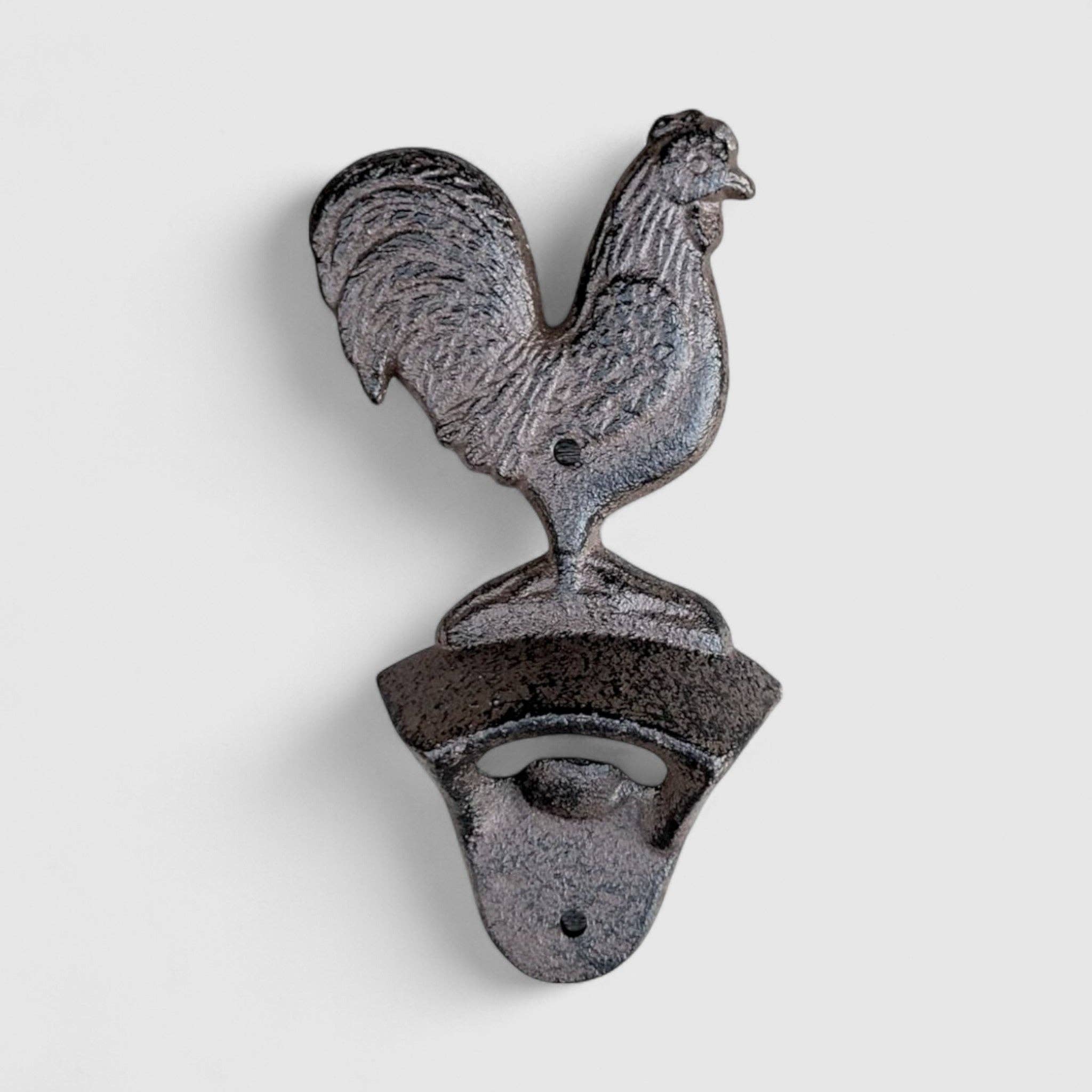 Cast Iron Rooster Bottle Opener – Rustic Farmhouse Wall-Mounted Bar Tool, 3.1"