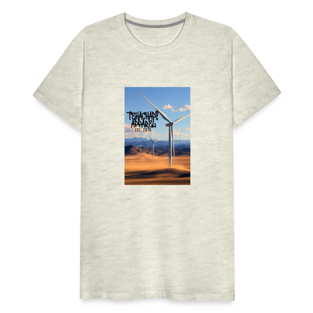 Tehachapi Power – Wind Turbine Landscape Print  Men's Premium T-Shirt - heather oatmeal