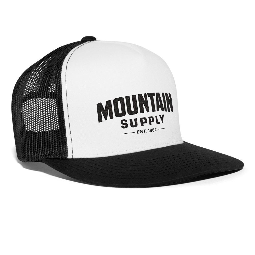 MOUNTAIN SUPPLY™ Tehachapi California Premium Snapback Trucker Hat - white/black