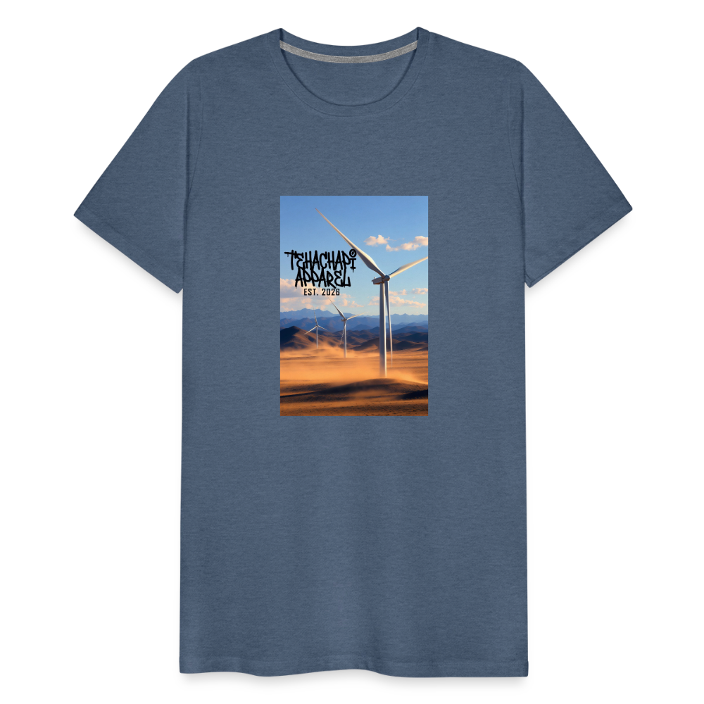 Tehachapi Power – Wind Turbine Landscape Print  Men's Premium T-Shirt - heather blue