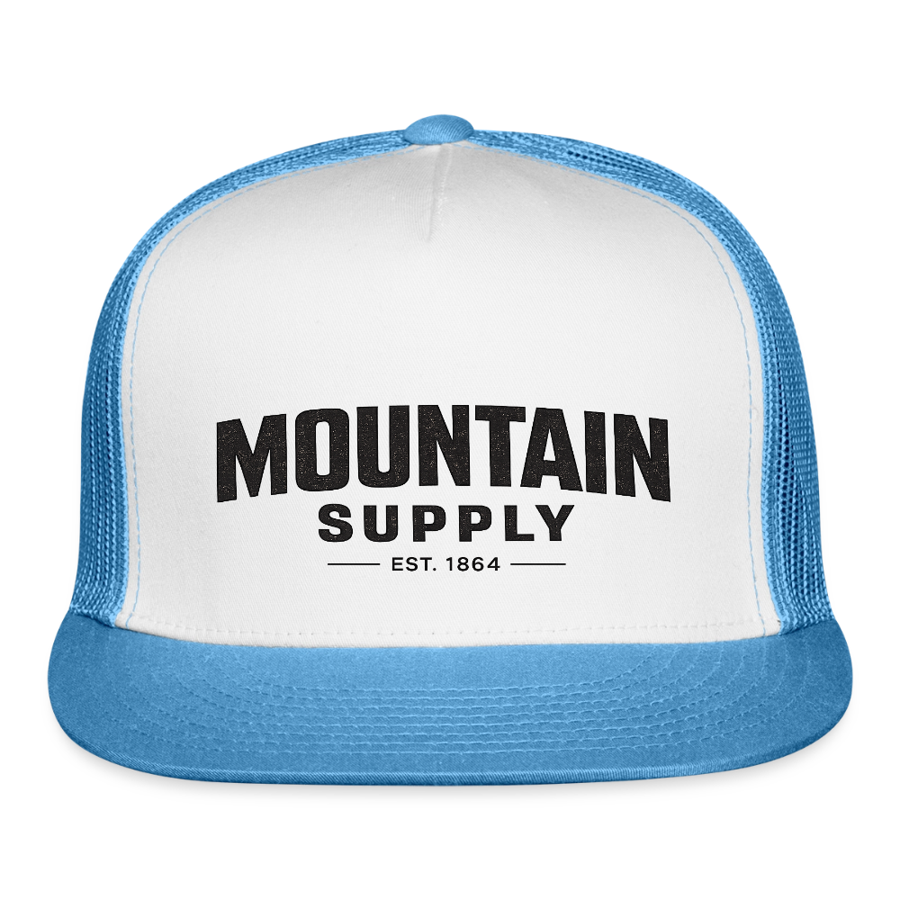 MOUNTAIN SUPPLY™ Tehachapi California Premium Snapback Trucker Hat - white/blue