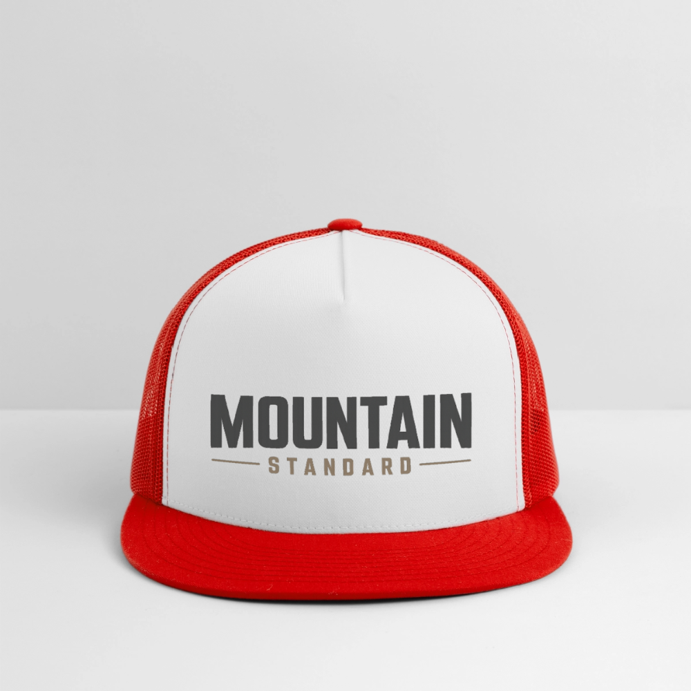 MOUNTAIN STANDARD™ Tehachapi California Premium Snapback Trucker Hat - white/red