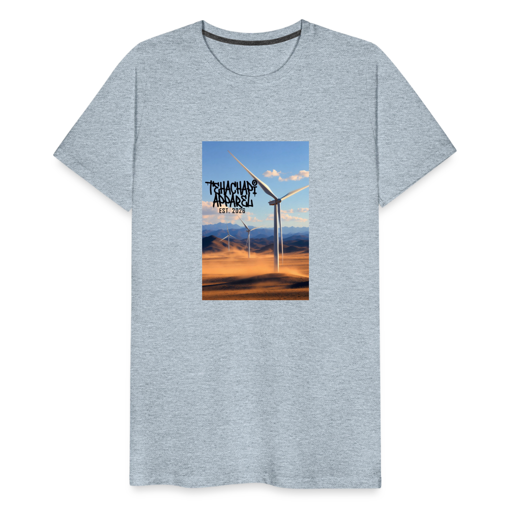 Tehachapi Power – Wind Turbine Landscape Print  Men's Premium T-Shirt - heather ice blue