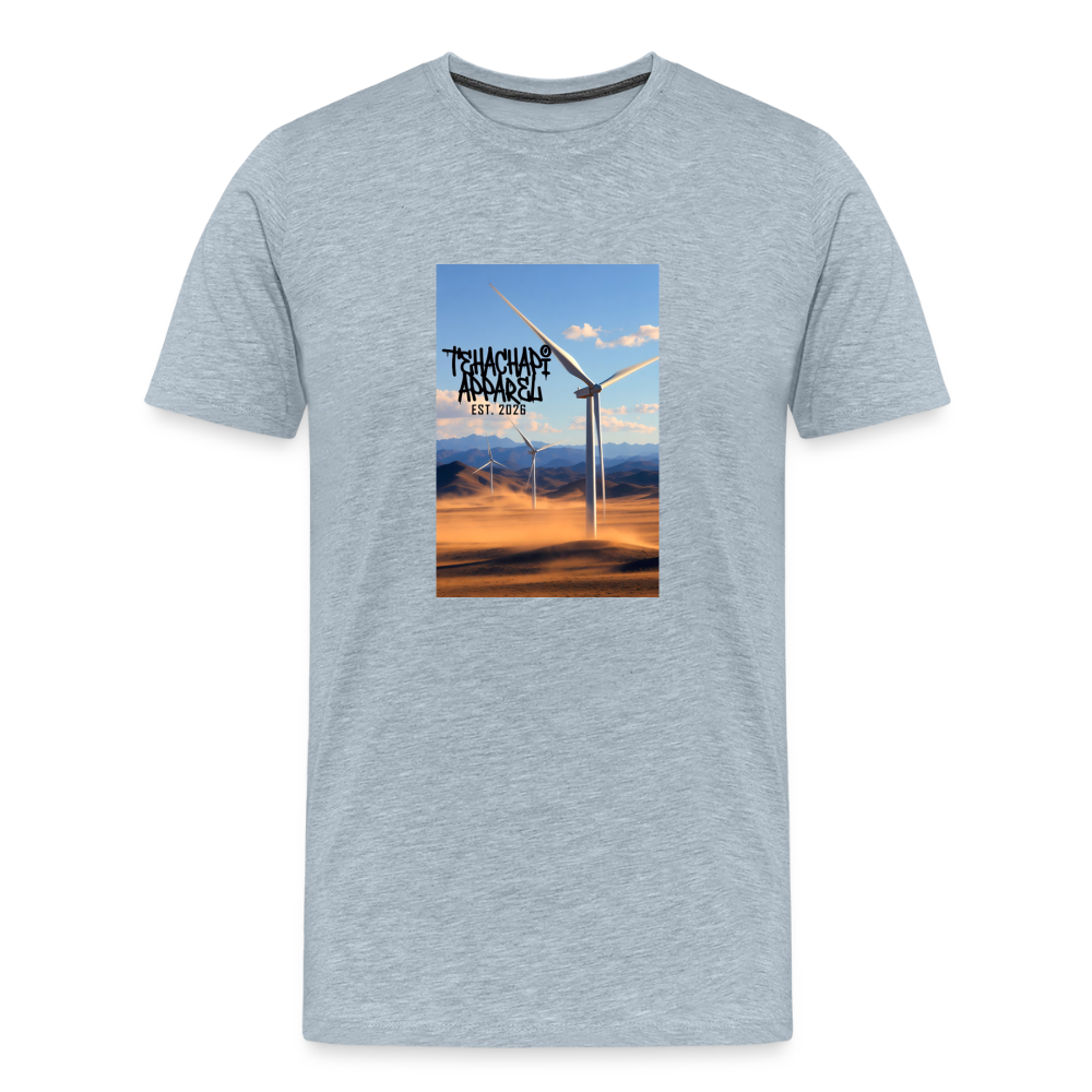 Tehachapi Power – Wind Turbine Landscape Print  Men's Premium T-Shirt - heather ice blue