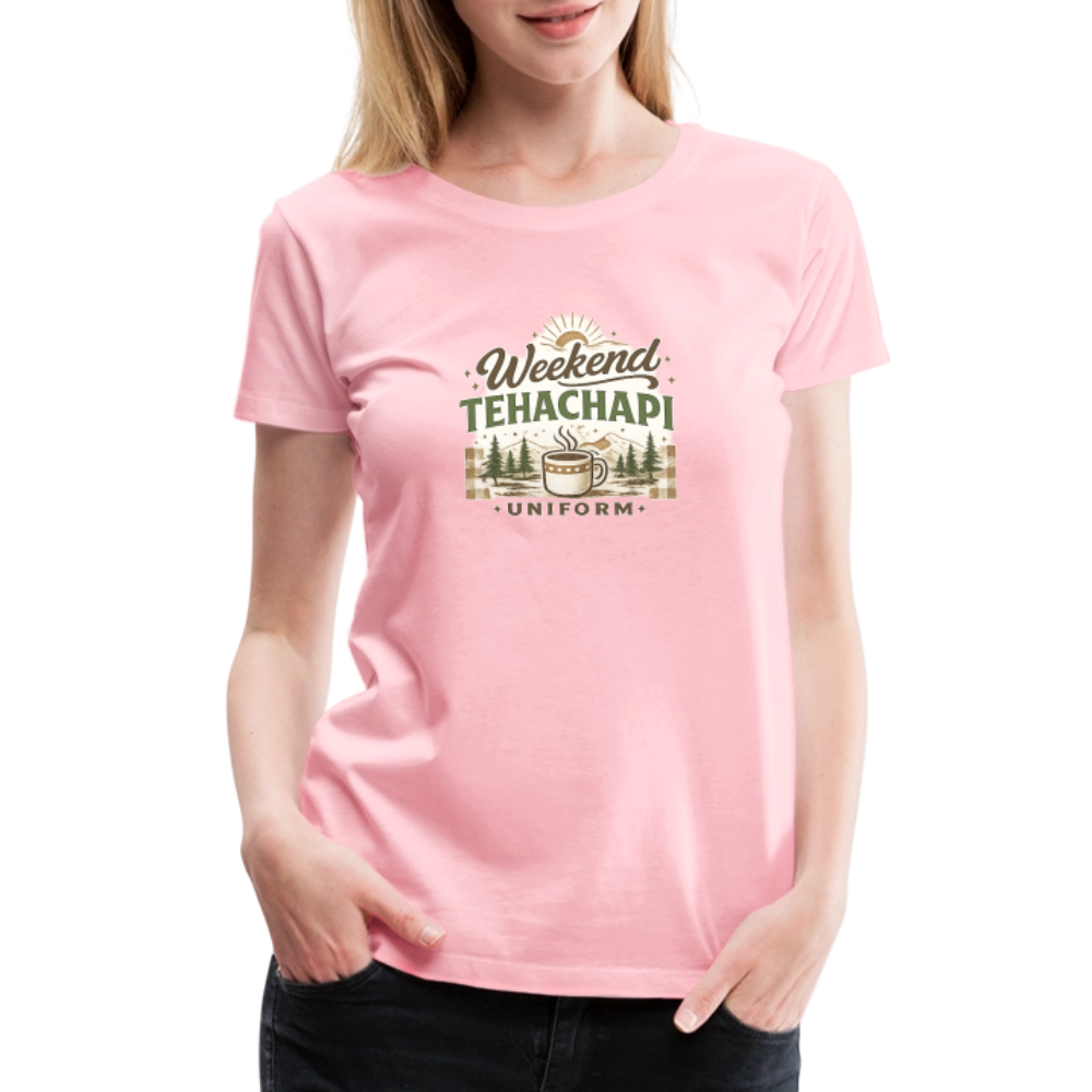 Tehachapi Weekend Uniform Women’s Premium Graphic Tee – Cozy Mountain Coffee Shirt - pink