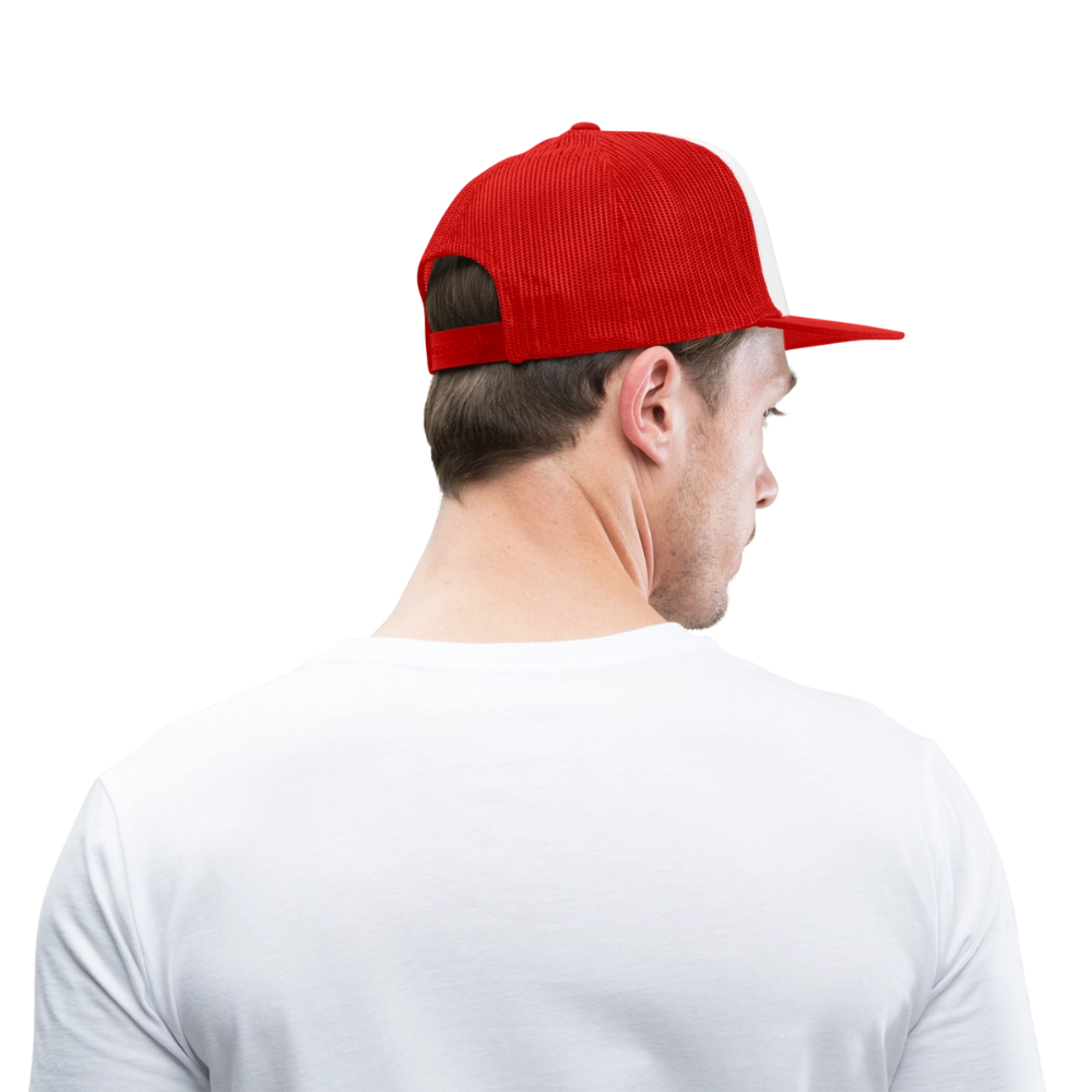 MOUNTAIN STANDARD™ Tehachapi California Premium Snapback Trucker Hat - white/red