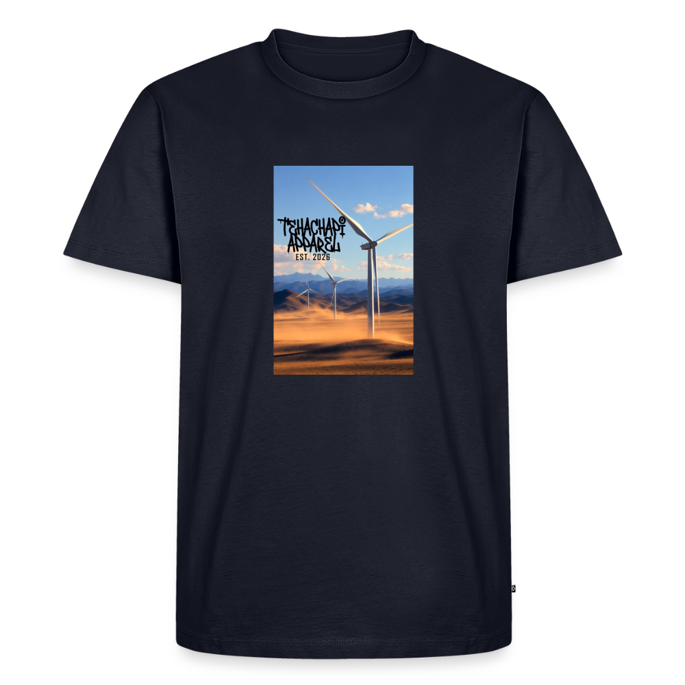 Tehachapi Power – Wind Turbine Landscape Print  Men's Premium T-Shirt - navy