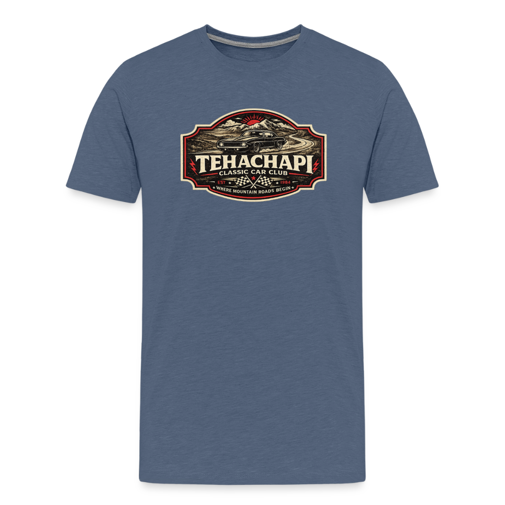 Tehachapi Classic Car Club Premium T-Shirt – Vintage Mountain Cruiser Graphic - heather blue