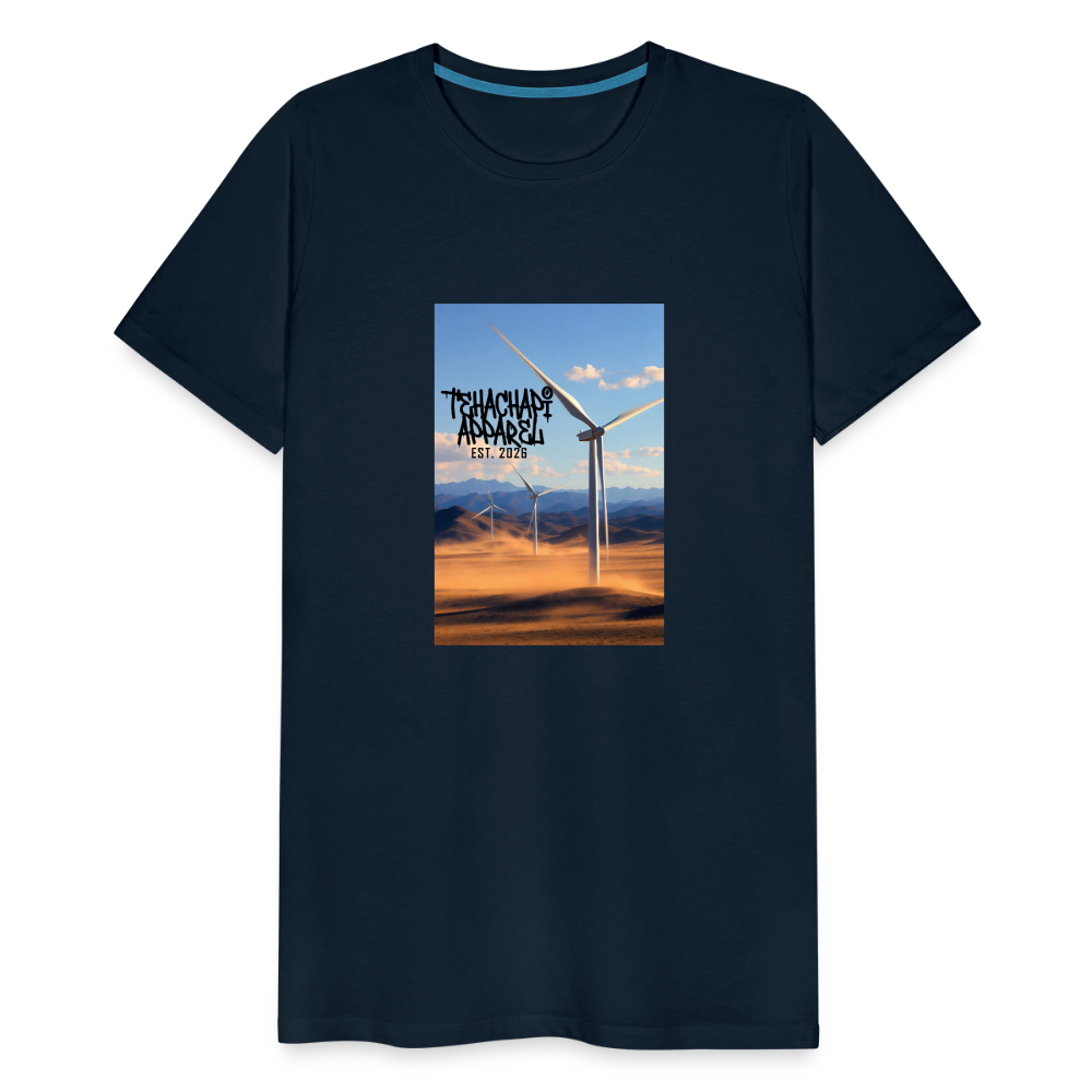 Tehachapi Power – Wind Turbine Landscape Print  Men's Premium T-Shirt - deep navy
