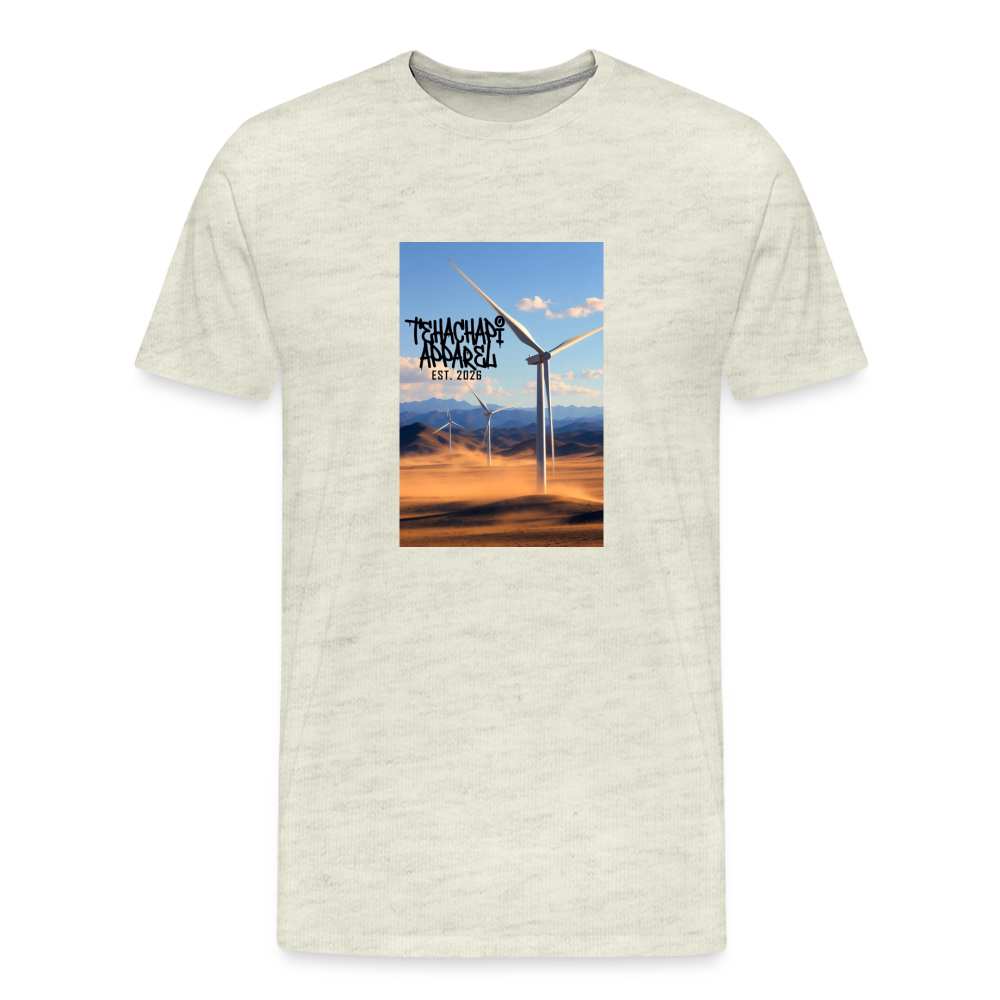Tehachapi Power – Wind Turbine Landscape Print  Men's Premium T-Shirt - heather oatmeal