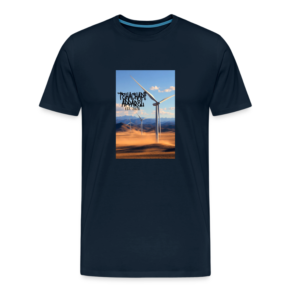 Tehachapi Power – Wind Turbine Landscape Print  Men's Premium T-Shirt - deep navy