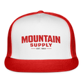 MOUNTAIN SUPPLY™ Tehachapi California Premium Red Snapback Trucker Hat - white/red