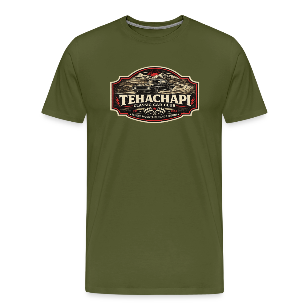 Tehachapi Classic Car Club Premium T-Shirt – Vintage Mountain Cruiser Graphic - olive green