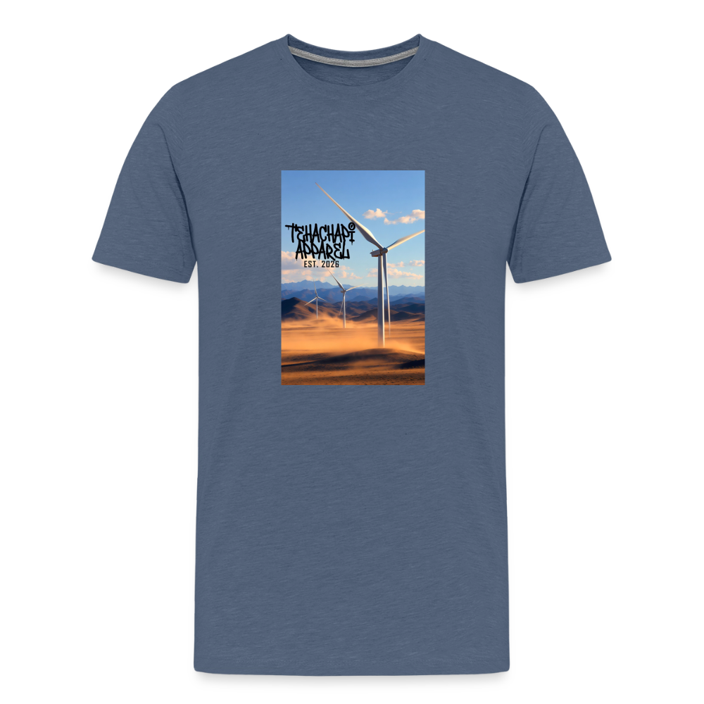 Tehachapi Power – Wind Turbine Landscape Print  Men's Premium T-Shirt - heather blue
