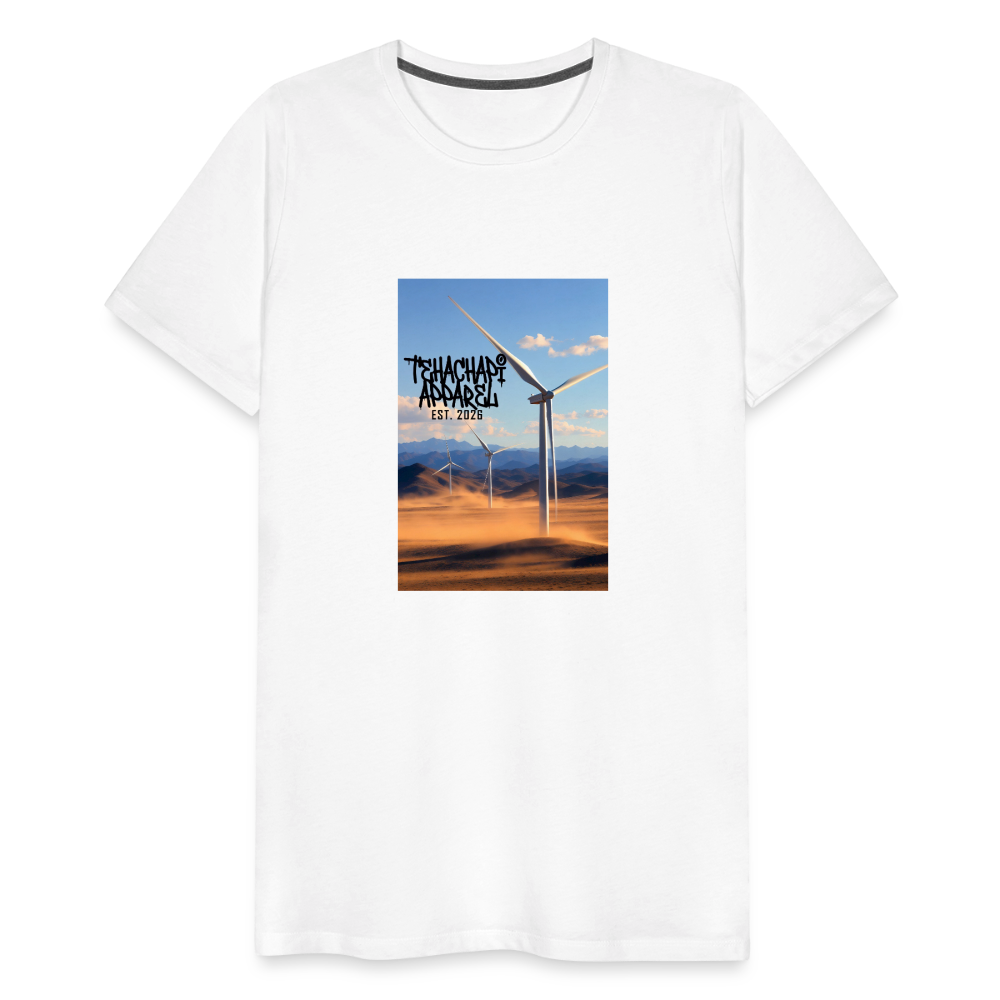 Tehachapi Power – Wind Turbine Landscape Print  Men's Premium T-Shirt - white