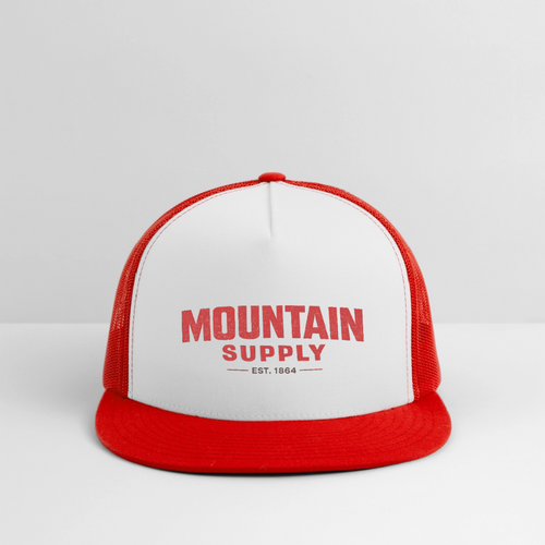 MOUNTAIN SUPPLY™ Tehachapi California Premium Red Snapback Trucker Hat - white/red