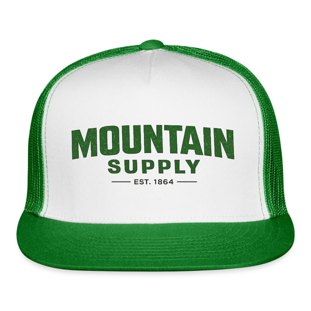 MOUNTAIN SUPPLY™ Tehachapi California Premium Green Snapback Trucker Hat - white/kelly green