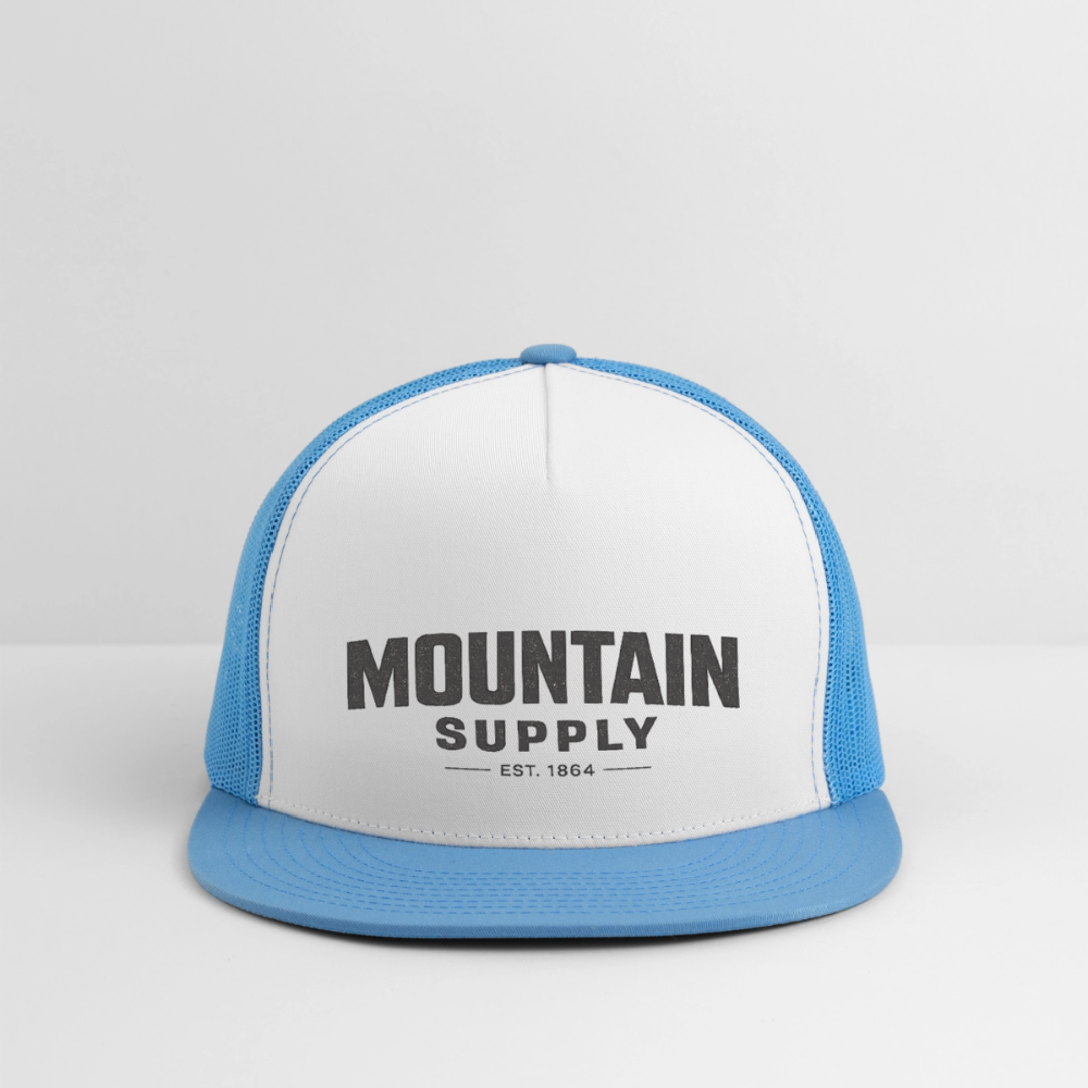 MOUNTAIN SUPPLY™ Tehachapi California Premium Snapback Trucker Hat - white/blue