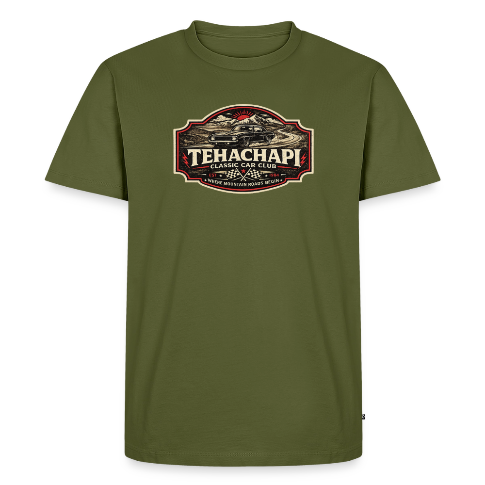 Tehachapi Classic Car Club Premium T-Shirt – Vintage Mountain Cruiser Graphic - khaki green 