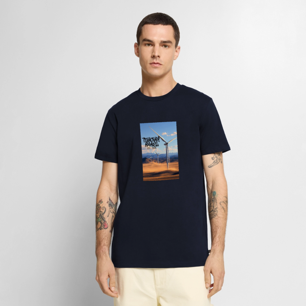 Tehachapi Power – Wind Turbine Landscape Print  Men's Premium T-Shirt - navy