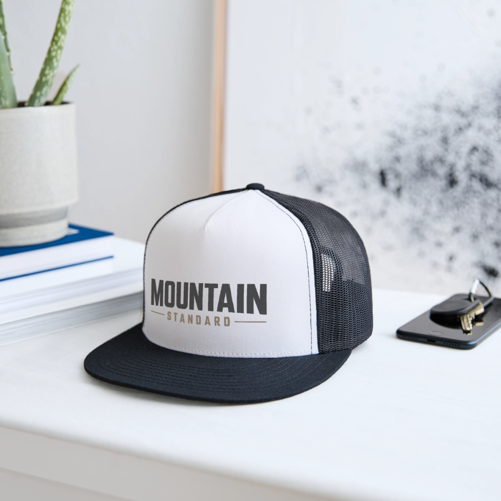 MOUNTAIN STANDARD™ Tehachapi California Premium Snapback Trucker Hat - white/black