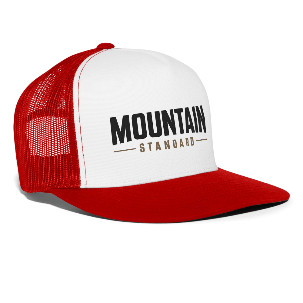 MOUNTAIN STANDARD™ Tehachapi California Premium Snapback Trucker Hat - white/red