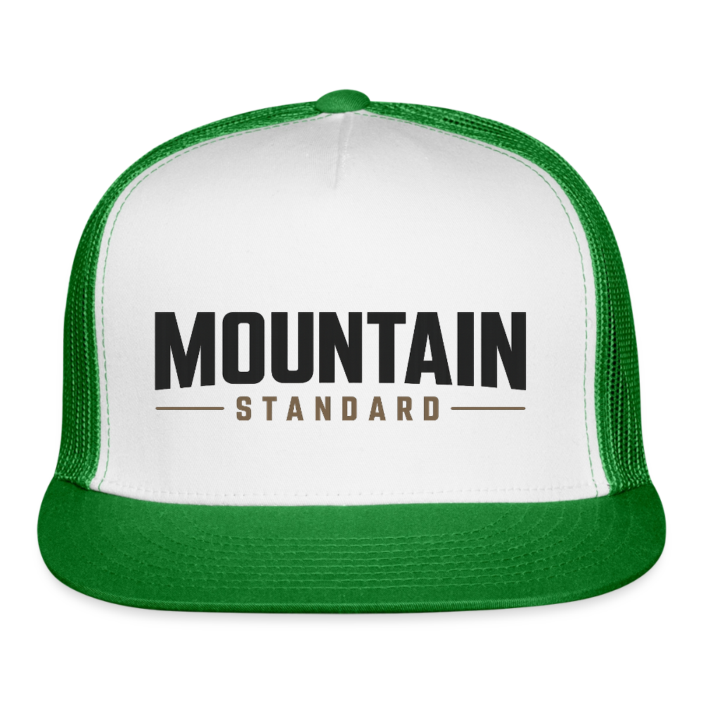MOUNTAIN STANDARD™ Tehachapi California Premium Snapback Trucker Hat - white/kelly green