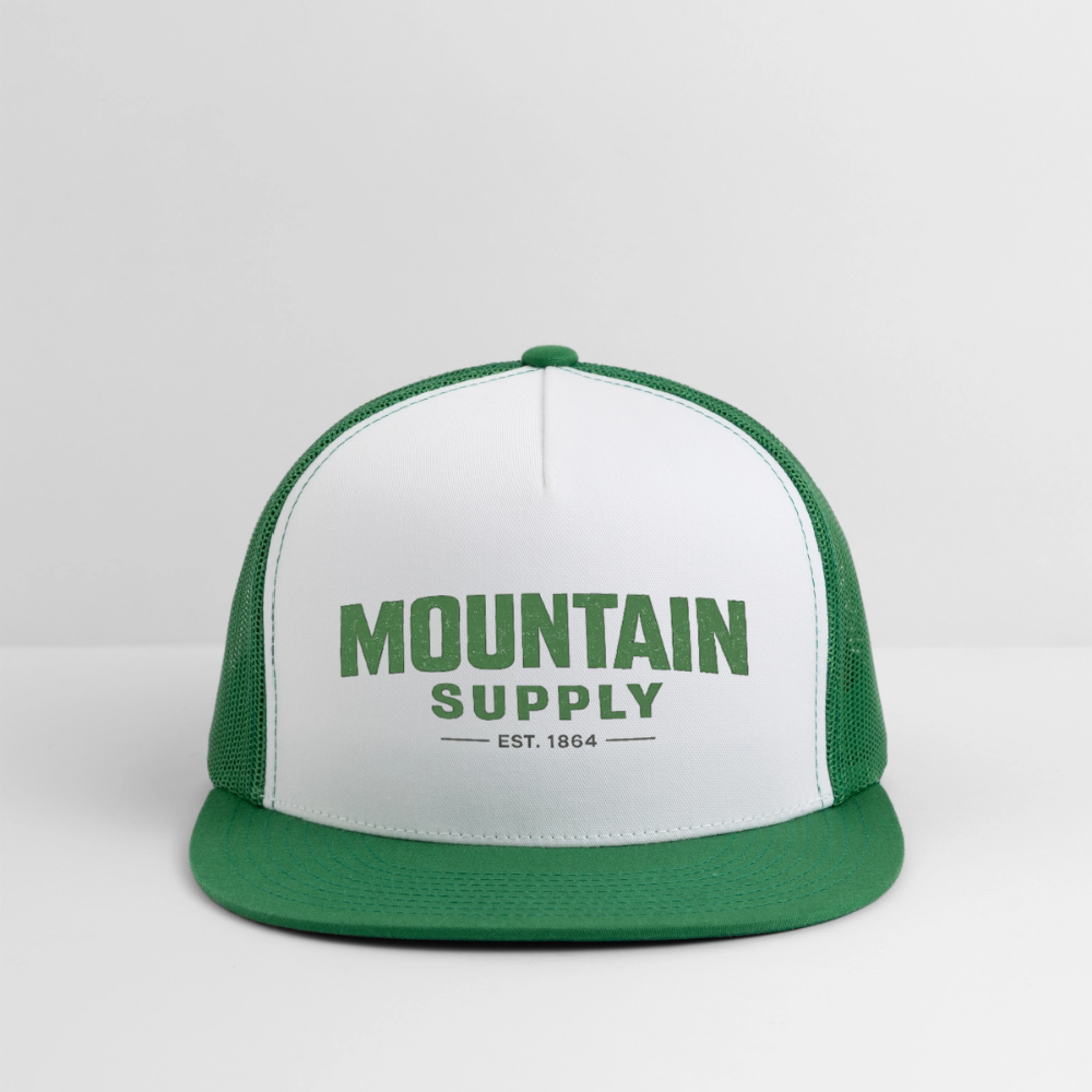 MOUNTAIN SUPPLY™ Tehachapi California Premium Green Snapback Trucker Hat - white/kelly green