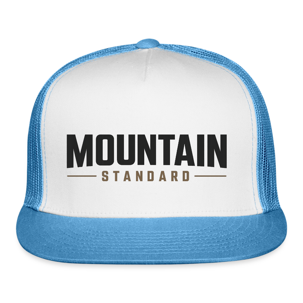 MOUNTAIN STANDARD™ Tehachapi California Premium Snapback Trucker Hat - white/blue