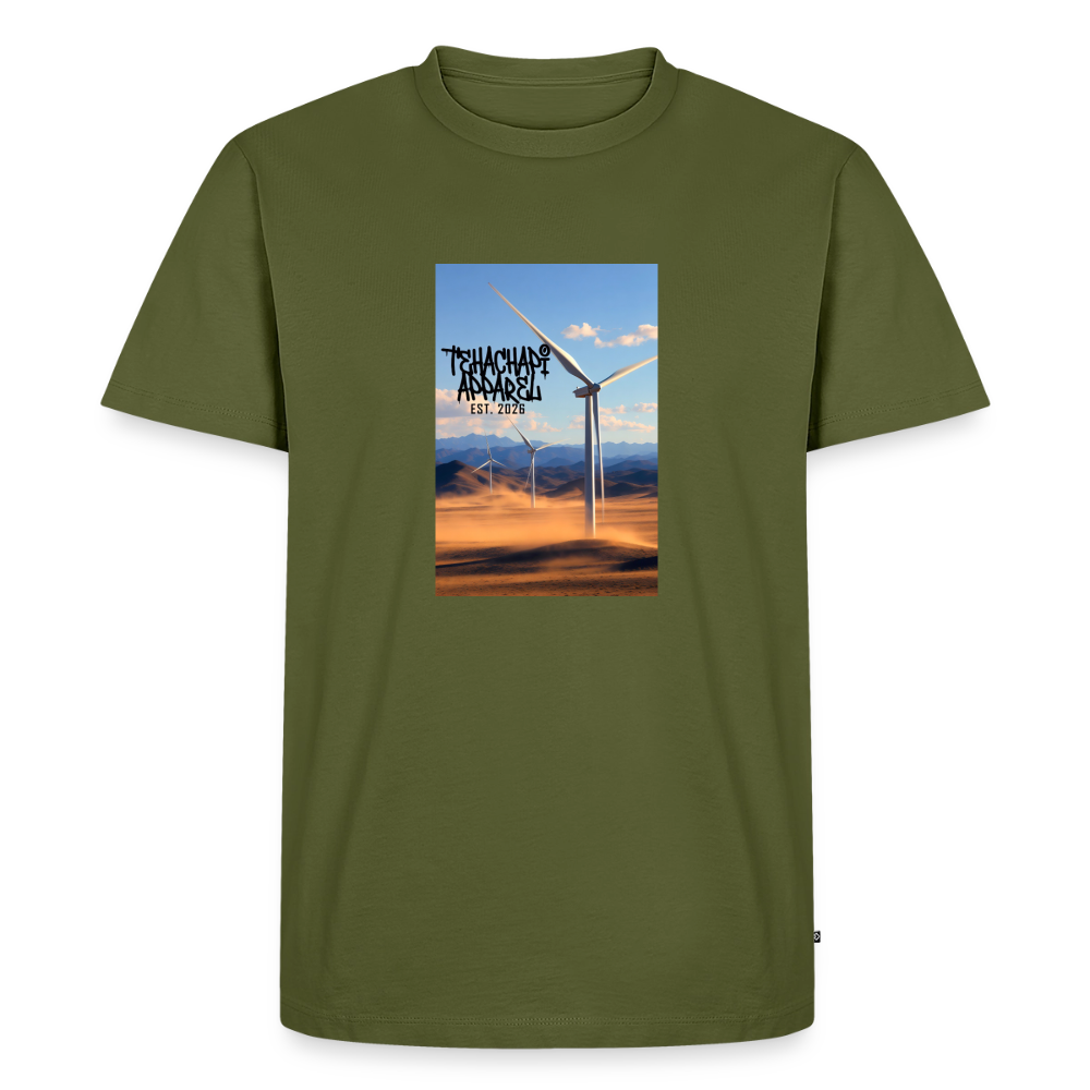 Tehachapi Power – Wind Turbine Landscape Print  Men's Premium T-Shirt - khaki green 