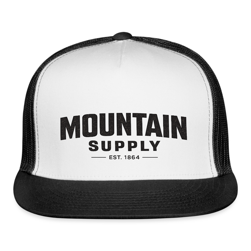 MOUNTAIN SUPPLY™ Tehachapi California Premium Snapback Trucker Hat - white/black