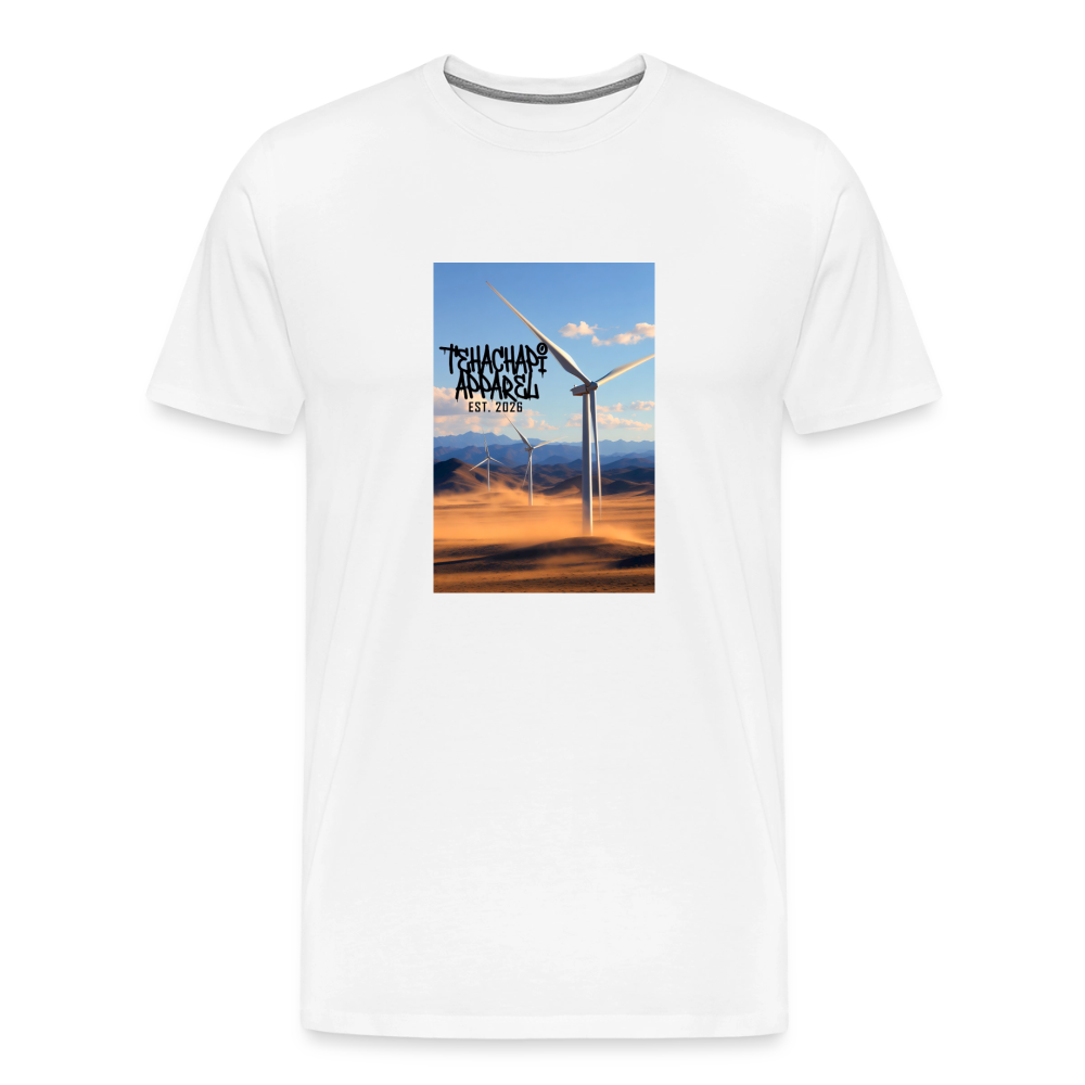 Tehachapi Power – Wind Turbine Landscape Print  Men's Premium T-Shirt - white