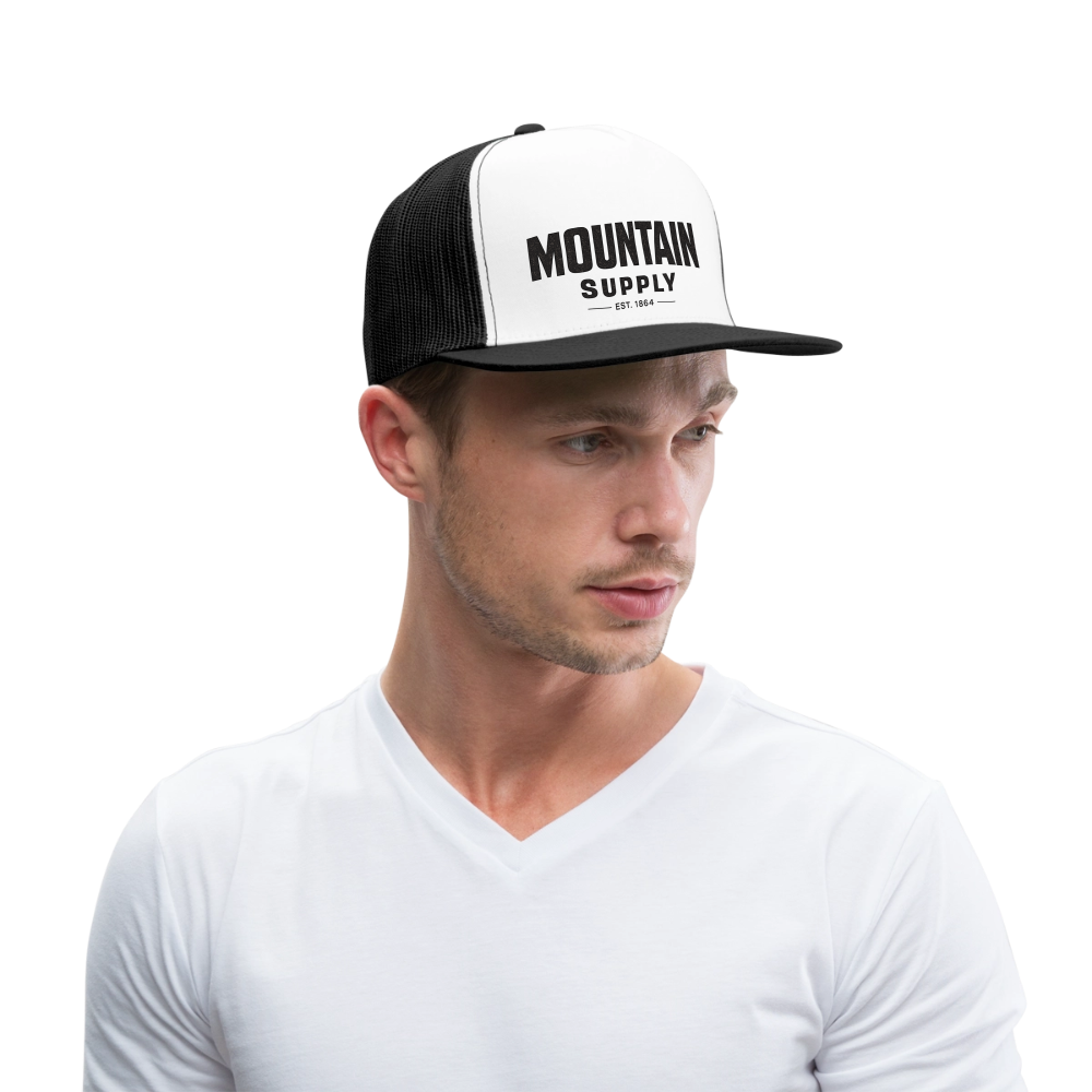 MOUNTAIN SUPPLY™ Tehachapi California Premium Snapback Trucker Hat - white/black