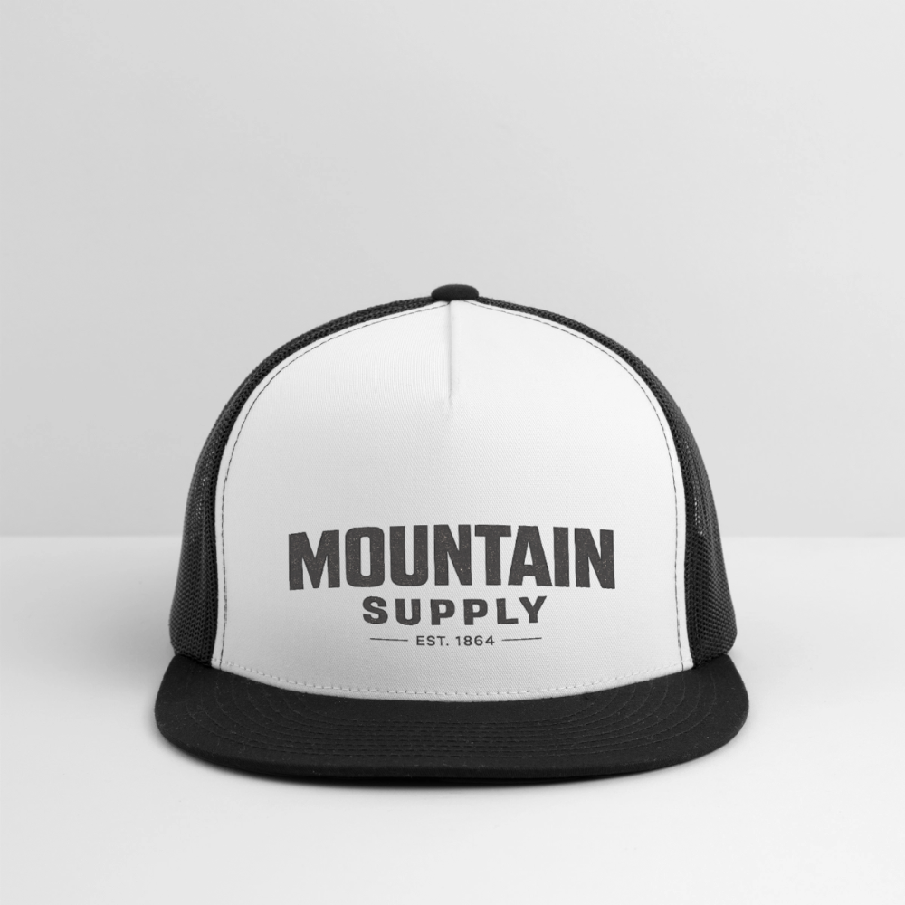 MOUNTAIN SUPPLY™ Tehachapi California Premium Snapback Trucker Hat - white/black