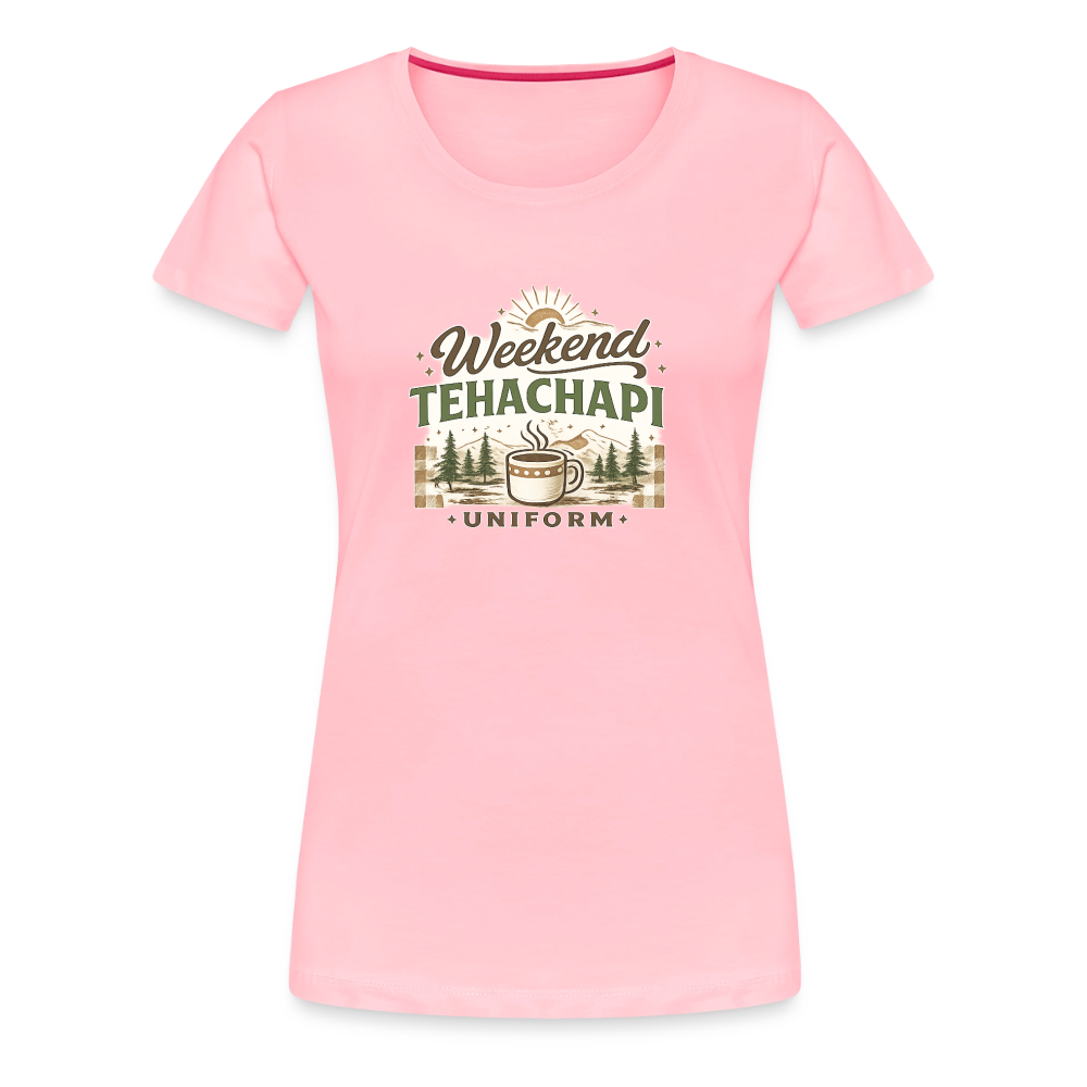 Tehachapi Weekend Uniform Women’s Premium Graphic Tee – Cozy Mountain Coffee Shirt - pink