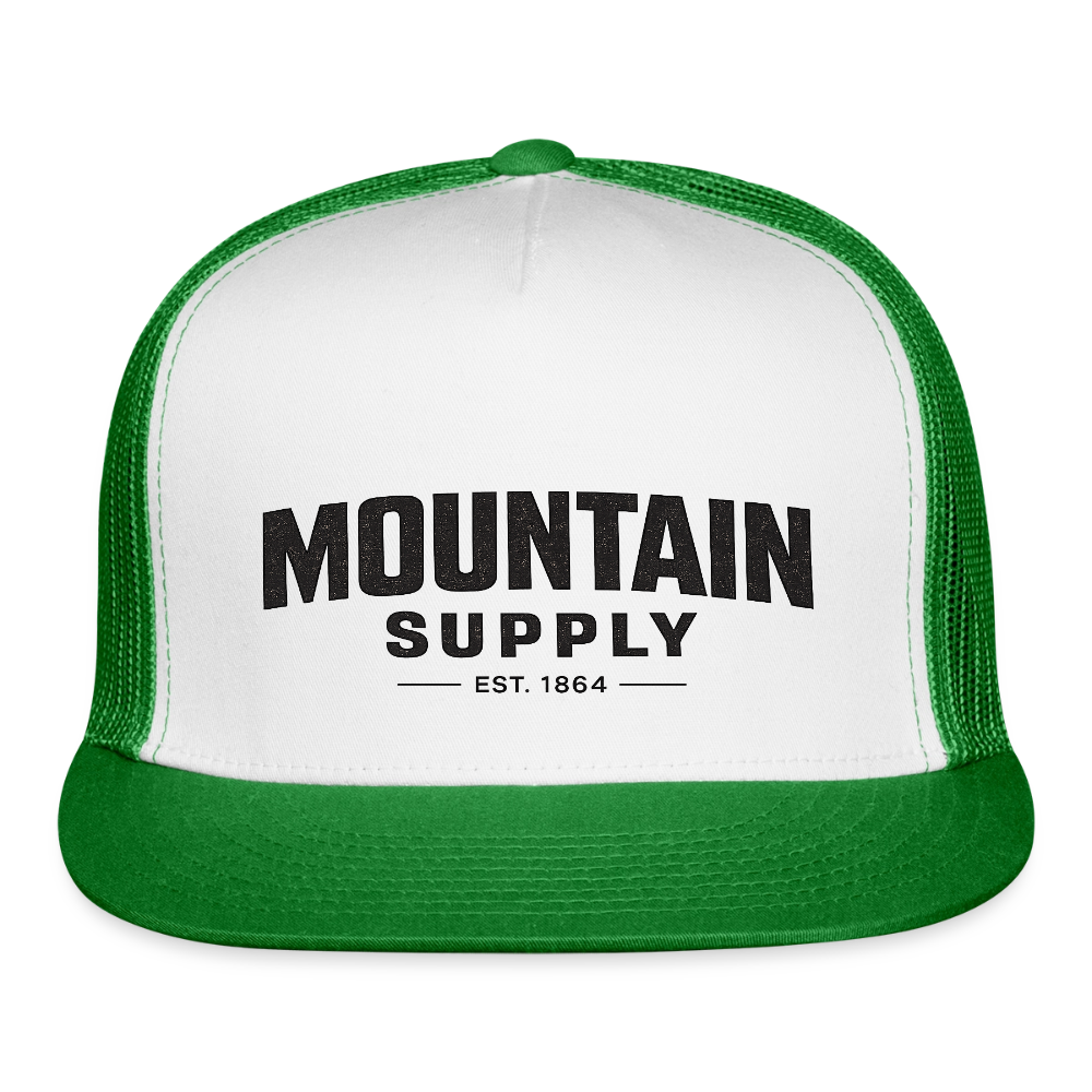 MOUNTAIN SUPPLY™ Tehachapi California Premium Snapback Trucker Hat - white/kelly green