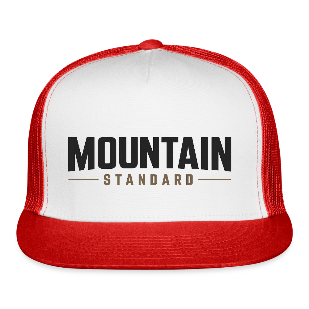 MOUNTAIN STANDARD™ Tehachapi California Premium Snapback Trucker Hat - white/red